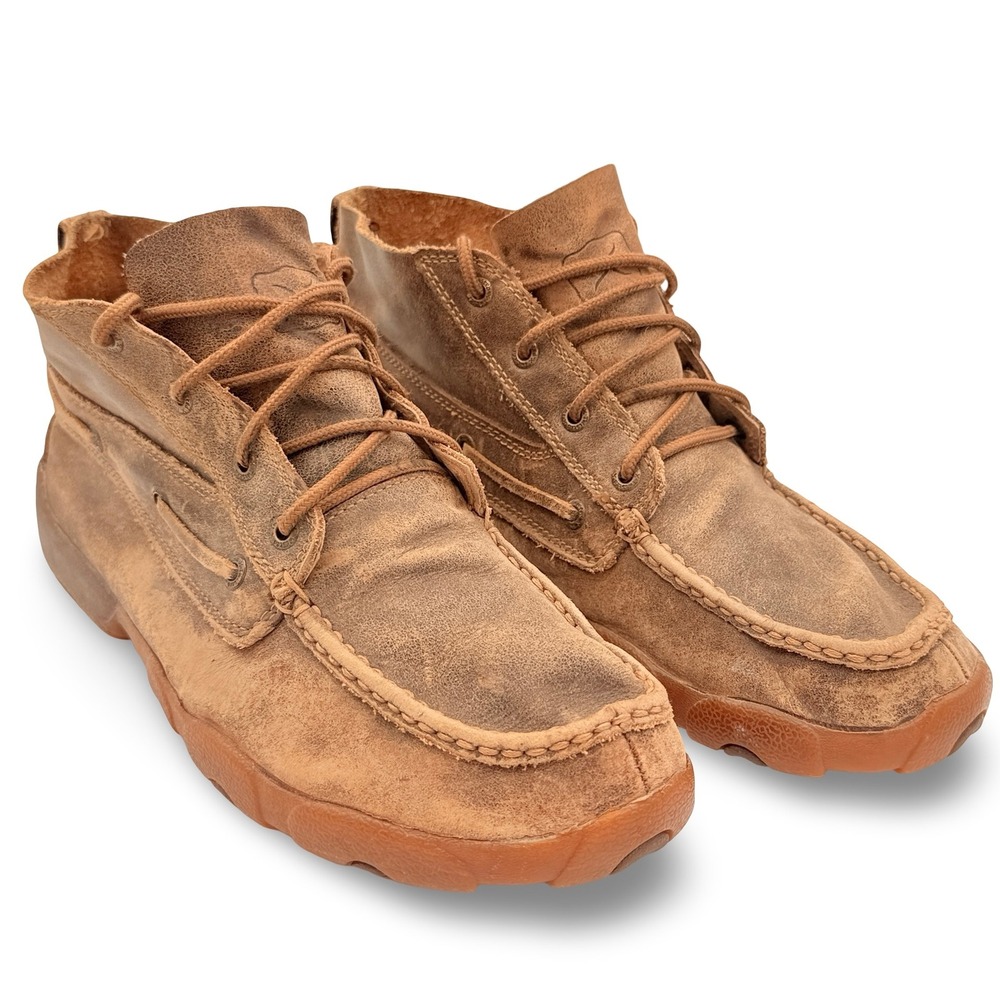 Twisted X Mens Chukka Driving Mocs 9.5 Brown Leather MDM0007 Distressed Casual